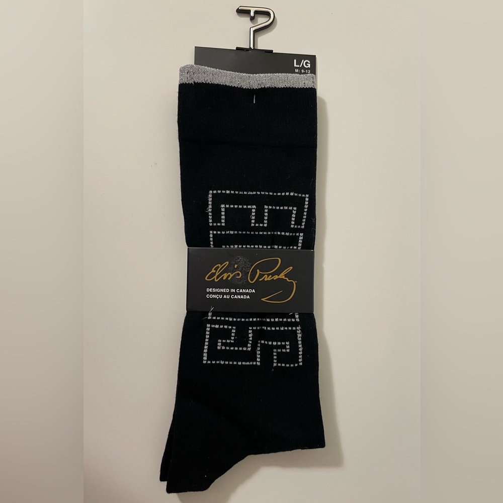 Elvis Presley Socks Black ELVIS Silver Letters and Silhouette Unisex NWT